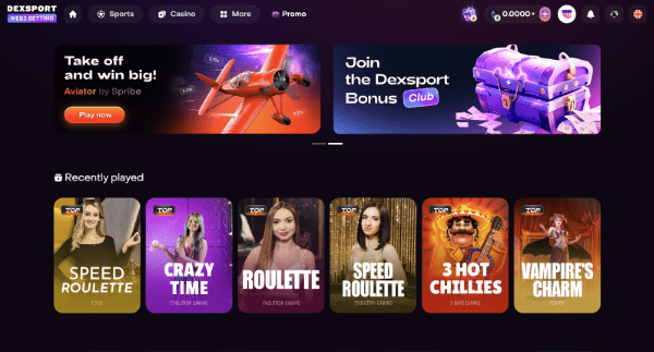 Dexsport Casino screen.